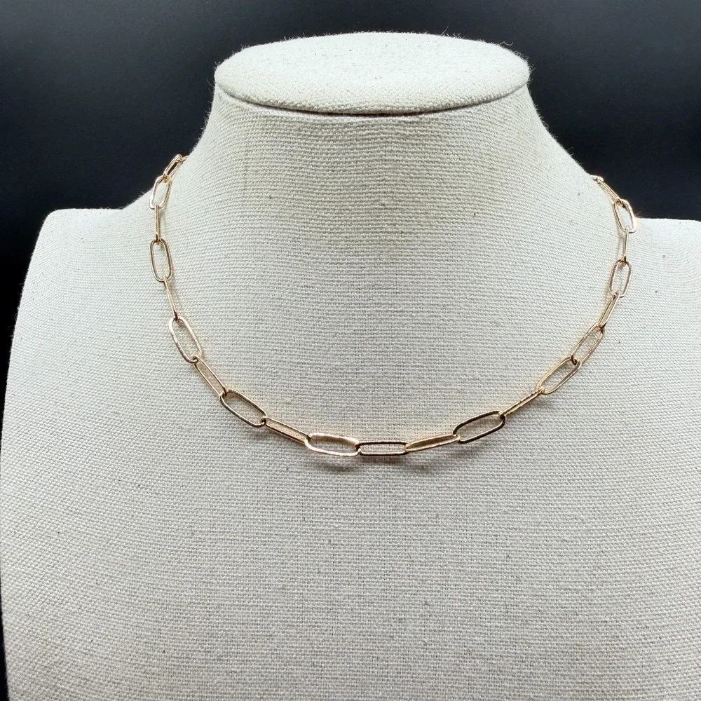 Rose Gold Tone Paperclip Chain Necklace Toggle Clasp Minimalist Modern Jewelry